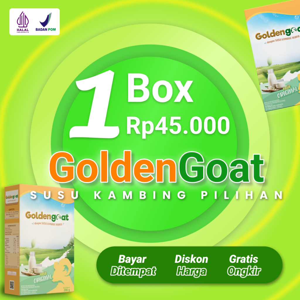 

PROMO 1 BOX GOLDENGOAT SUSU KAMBING ETAWA BUBUK ORIGINAL MURAH ATASI NYERI SENDI LUTUT TULANG ASAM URAT SESAK NAFAS ASMA PARU PARU BATUK MENAHUN