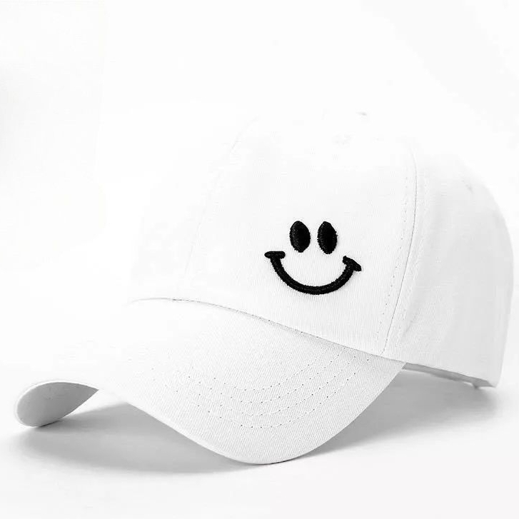 Topi Bisbol Putih Murah Gaya Korea Pria Wanita Bordir Smile Senyum Samping Distro Terkini