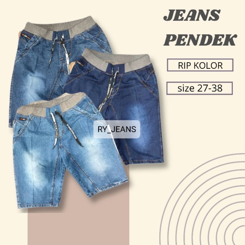 JEANS PENDEK PRIA KOLOR RIP XPD CELANA PENDEK PINGGANG KARET