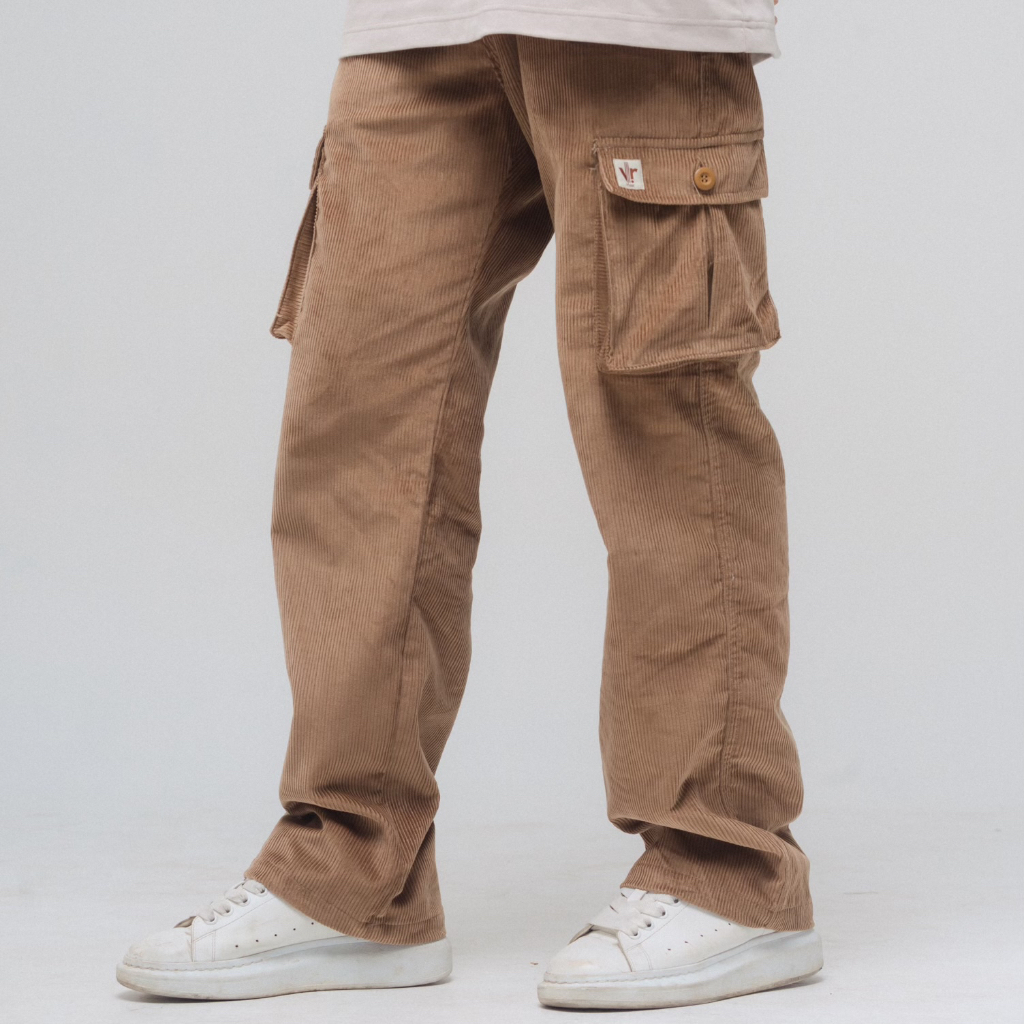 VLOIR - Cargo Corduroy Loose Pants | Brown Khaki | "salvar" series | pria dan wanita