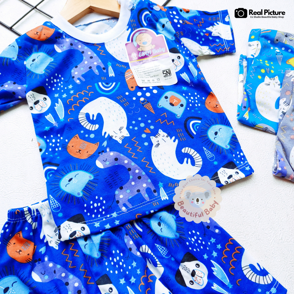 PREMIUM Setelan Piyama Baju Bayi Lengan Pendek Celana Pendek Motif Kucing / Baju Harian Bayi &amp; Anak / Kaos Oblong Bayi / Setelan Baju Bayi Pendek / Baby.ou