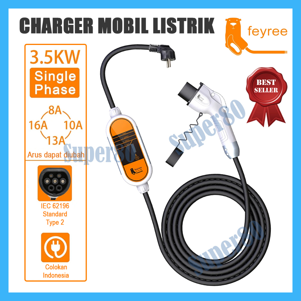 Charger Mobil Listrik Type2 16A 3.5kW IEC 62196 Wuling AirEV Air EV Ioniq 5 Kona Tesla Type 2 Electric Vehicle Car