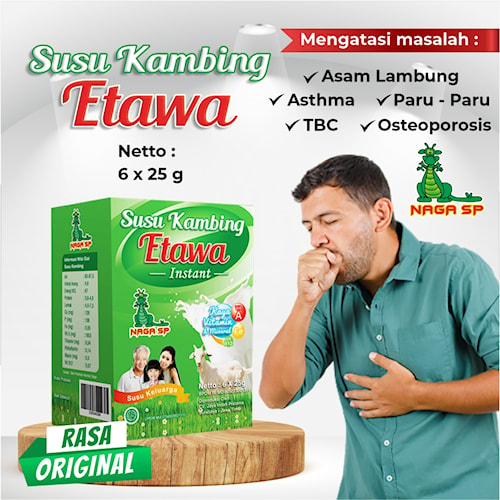 

Susu Kambing Etawa Bubuk NAGA SP 150g Sachet Rasa Original Untuk Mengatasi Masalah Asam Lambung Maag Sesak Nafas TBC Kanker Jantung