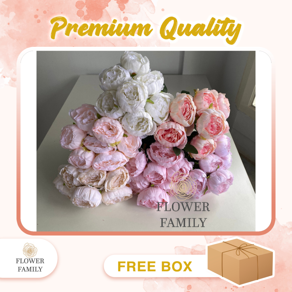 Flower Family - [7 Cabang] Bunga Peony / Bunga Palsu Peony / Bunga Plastik Peony / Premium Dekorasi