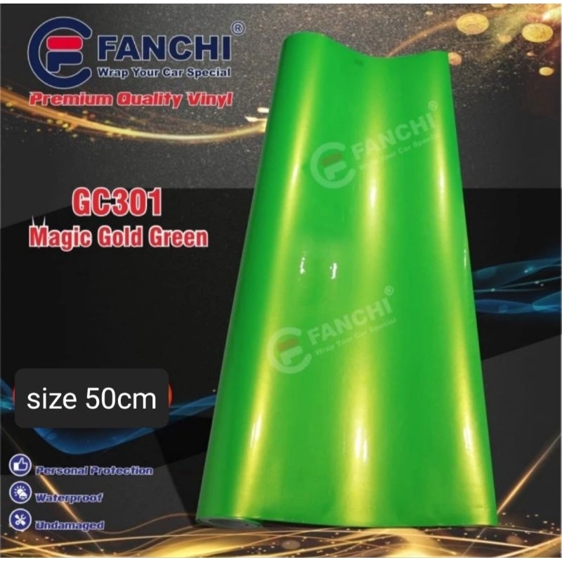 50cm Sticker Fanchi FC301 GC301 Magic Gold Green Premium Wrap setengah meter