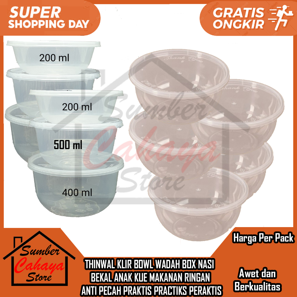 THINWAL KLIR BOWL PER 25 PCS WADAH BOX NASI  BEKAL ANAK KUE PUDDING MAKANAN RINGAN  ANTI PECAH PRAKT