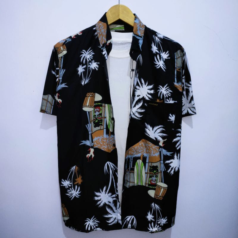 Kemeja pria Hawai/kemeja pantai abstrak vintage lengan pendek