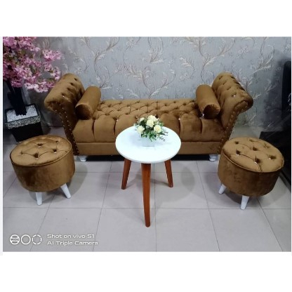 Full Set Minimalis Sofa Bench Decor-Sofa Bench Panjang + Stool + Meja