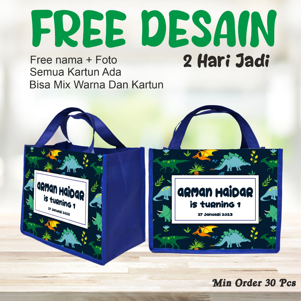

TAS JINJING BERGAMBAR DINOSAURUS/MUAT BOX KFC/FREE DESAIN/GOODIE BAG MURAH