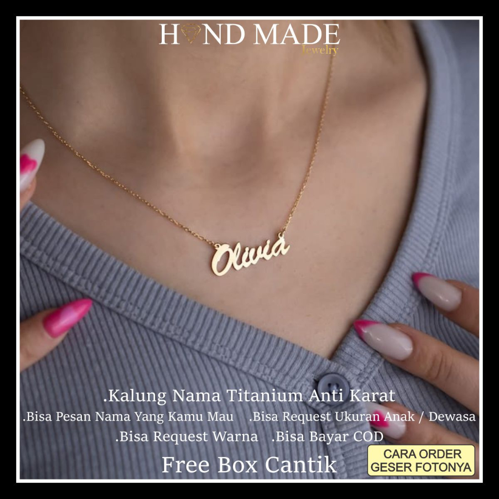 kalung nama titanium anti karat anak dewasa kalungnama aksesoris wanita necklace titanium aksesoris fashion