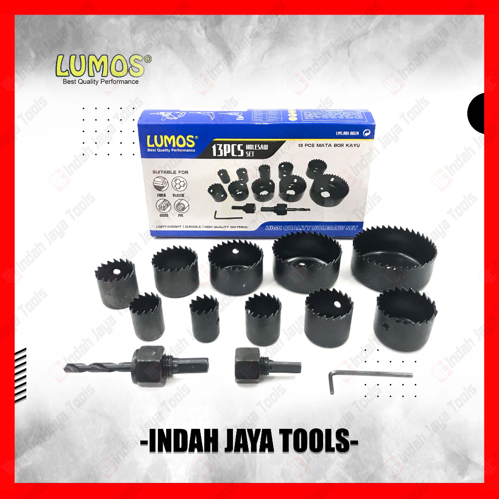 LUMOS Hole Saw Kit 13 Pcs - Holesaw Set Mata Bor Pelubang Kayu