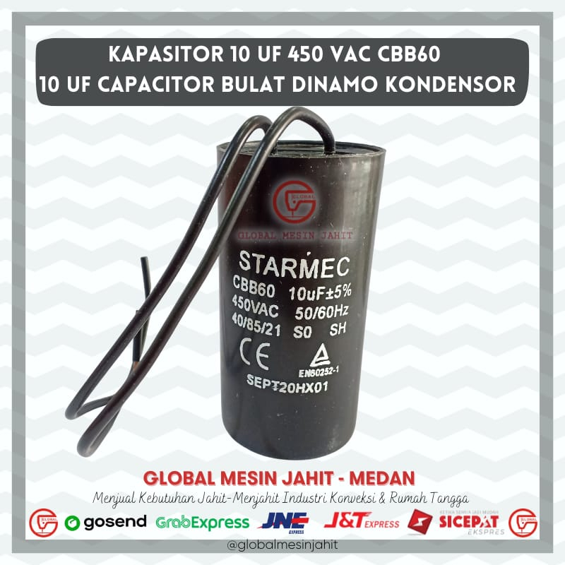 Kapasitor 10 uf 450 VAC CBB60 10UF Capacitor Bulat Dinamo Kondensor