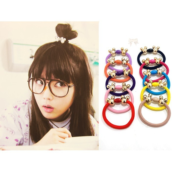 10 PC - IKAT KARET RAMBUT GELANG KEPALA MICKEY TEBAL IMPORT