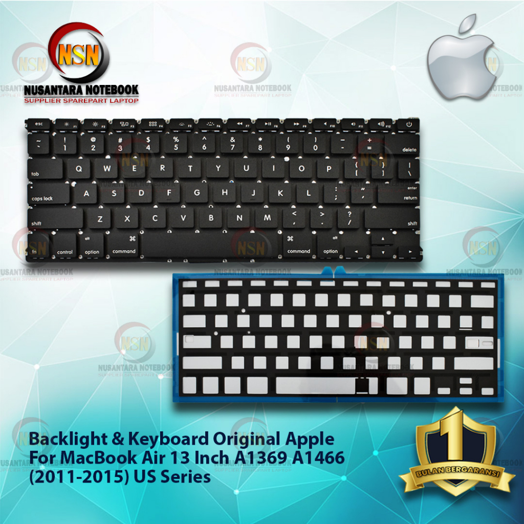 Keyboard + Backlight Apple MacBook Air 13&quot; A1369 A1466 (Mid 2011 - Early2015) US Series