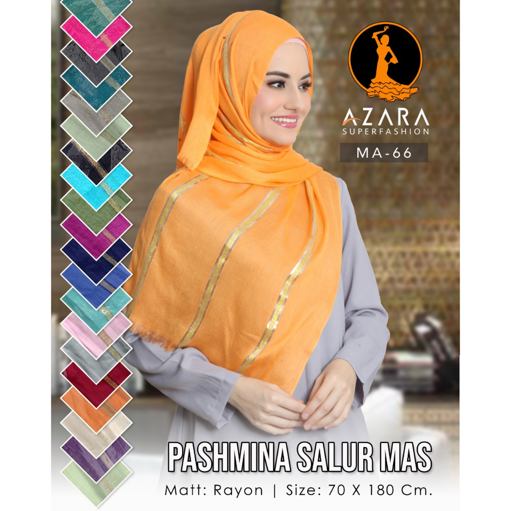 PASHMINA MAS RAWIS KOMBINASI EMAS SALUR 70 X 180 2 WARNA AZARA PASMINA MURAH RAYON BEST SCARFT