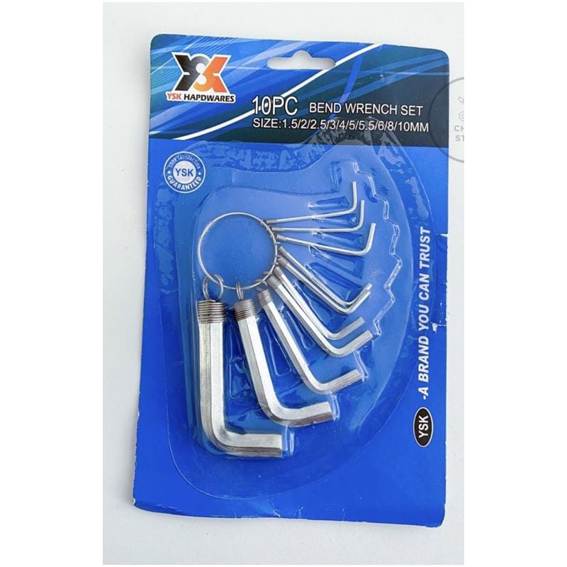 YSK Kunci L Set 1,5 - 10mm Hex Key Chrome 10 pcs PENDEK