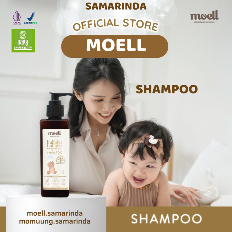 MOELL Shampoo / Shampo Bayi / Shampoo Natural Organik / SLS Free / Save For Sensitive skin / BPOM / Halal / Moell Bubbles Bubbles Everywhere Shampoo / Moell Samarinda Balikpapan bontang kalimantan Jakarta Jawa / MomUung Samarinda Mom Uung smd