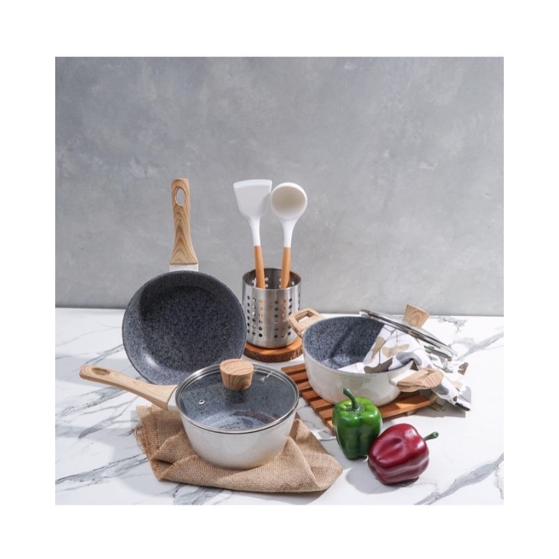 Set Panci Anti Lengket Cyprus White Granite Cookware set 7 pcs