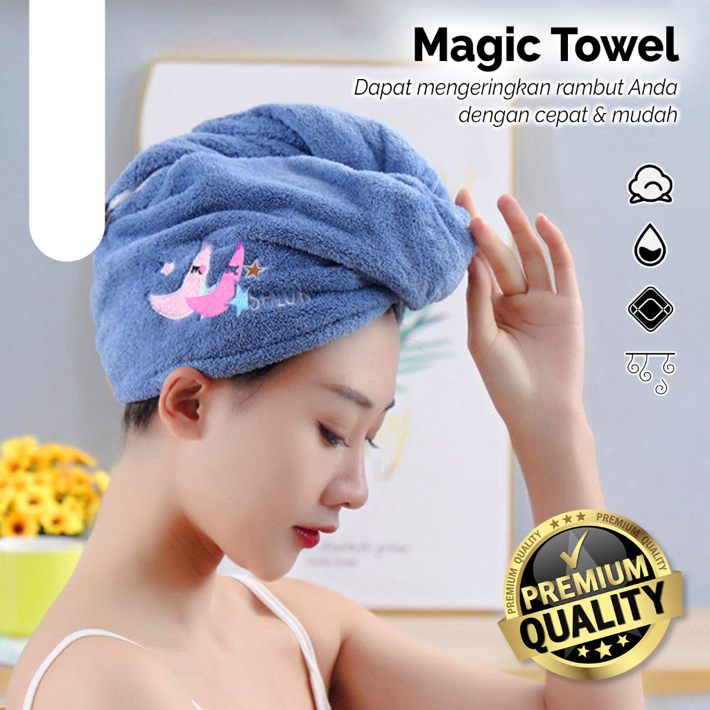 Handuk Keramas Pengering Rambut Kepala Ukuran 65cm x 25cm Magic Towel Handuk Bahan Microfiber Tebal Daya Serap Tinggi J5A1