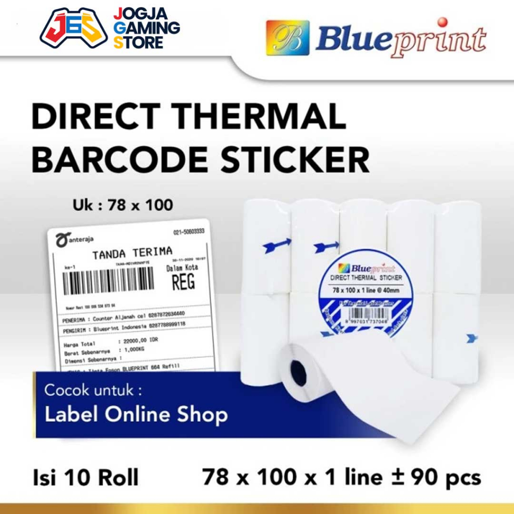 

Direct Thermal Sticker Resi Online Portable BLUEPRINT 78x100 isi 90 pcs - 10 Roll