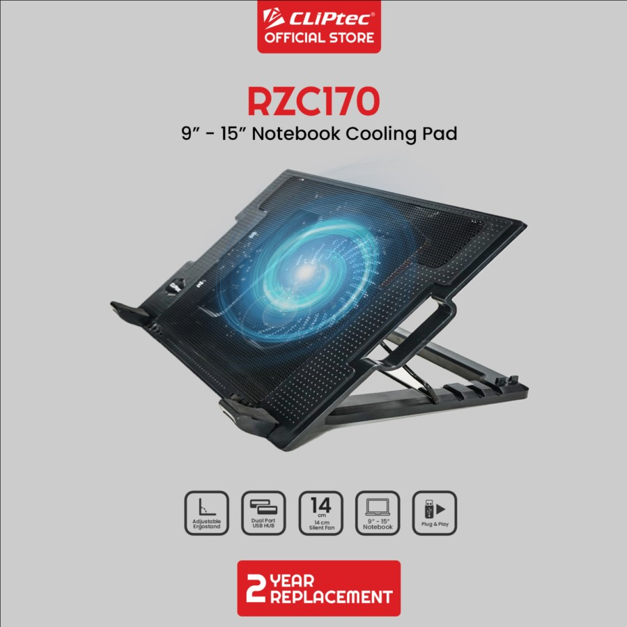 Cooling Pad RZC170 Exclusive Notebook Adjustable Ergostand 14&quot; CLIPtec