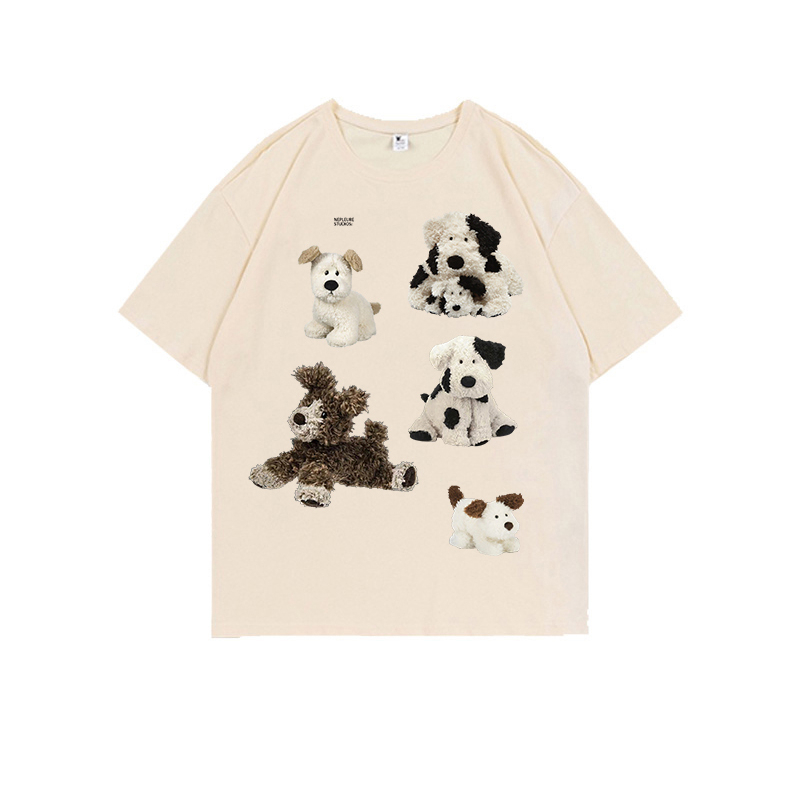 american retro baju kaos wanita lengan pendek cartoon dog motif print t-shirt import oversize causual kaos puith