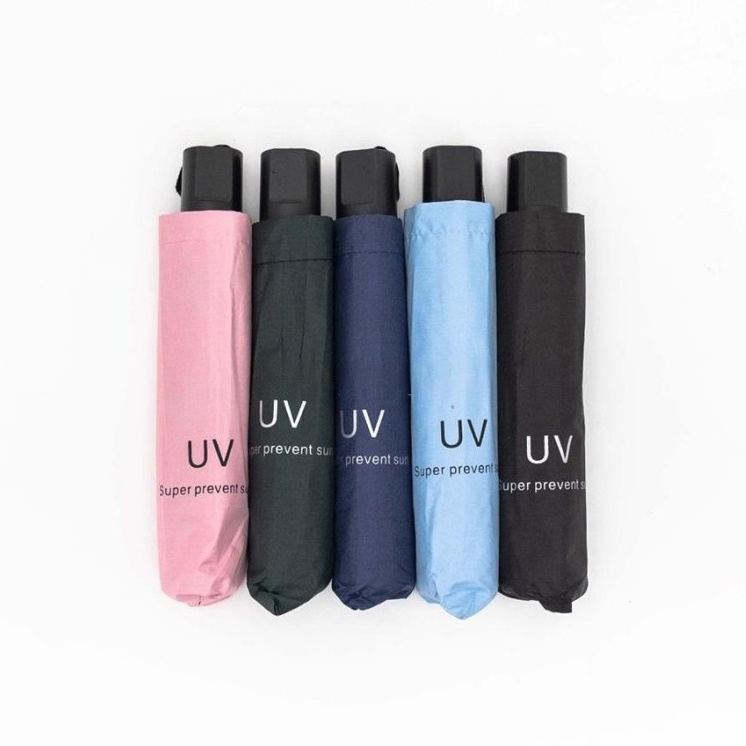 Payung lipat 3 Polos Logo UV / Lapis Hitam Anti UV / GRC - UVPLS