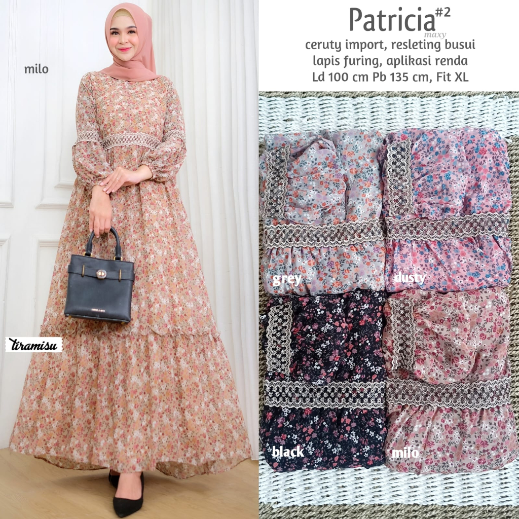 PATRICIA#2 DRESS / 20.7 / BAHAN CERUTY LAPIS FURING / LD 100 CM / PB 135 CM / ALLSIZE FIT TO XL / TIRAMISU