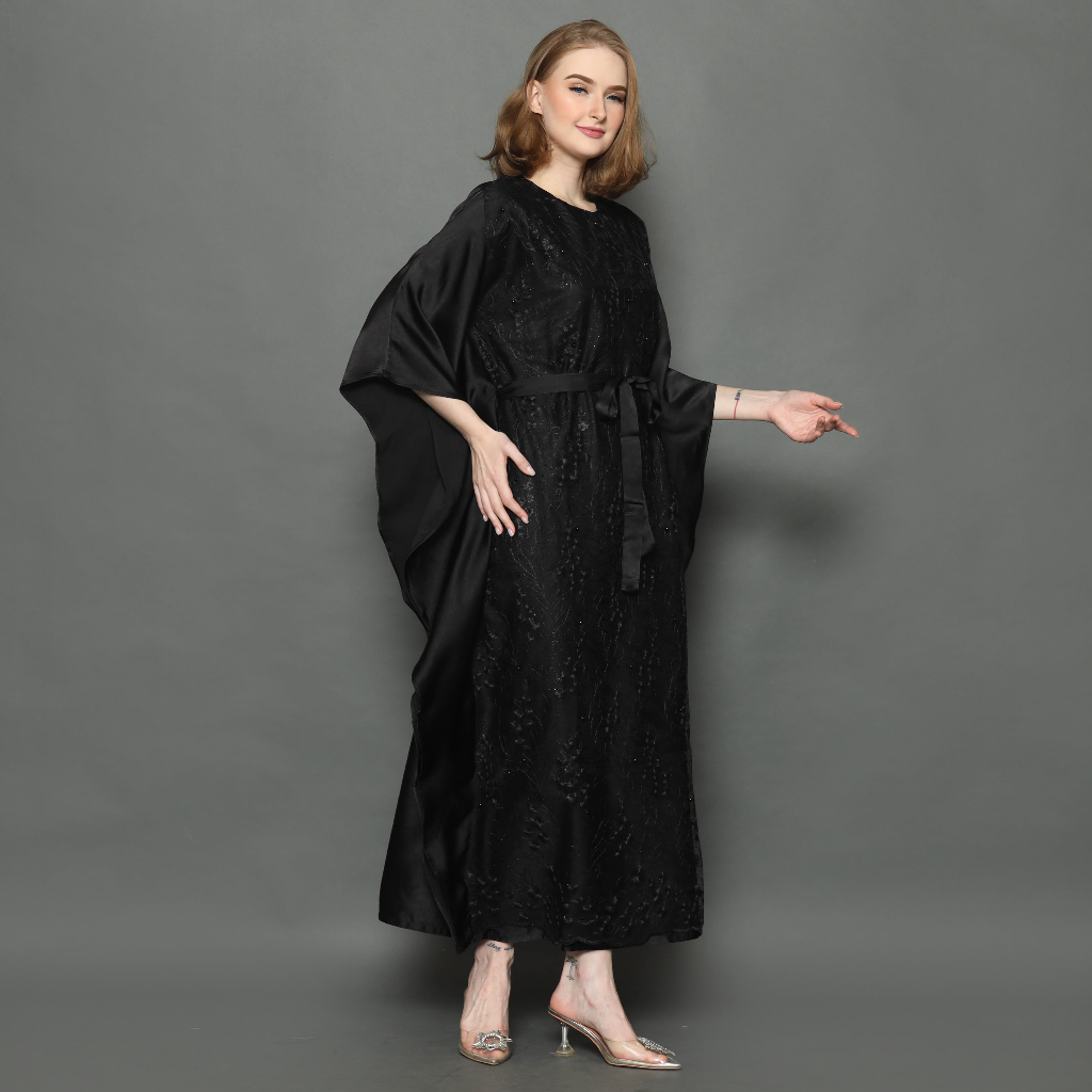 Dress Muslim Cantik / Kaftan Wanita / Baju Pesta Muslim / Dress Brukat Wanita - Hitam