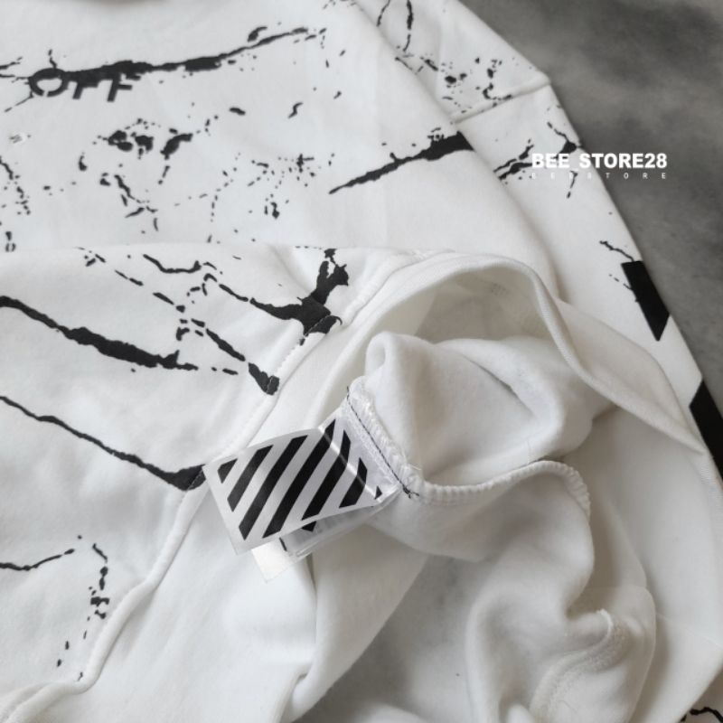 SWEATER HOODIE OFF WHITE MARBEL HITAM/PUTIH AUTHENTIC FULLTAG &amp; LEBEL