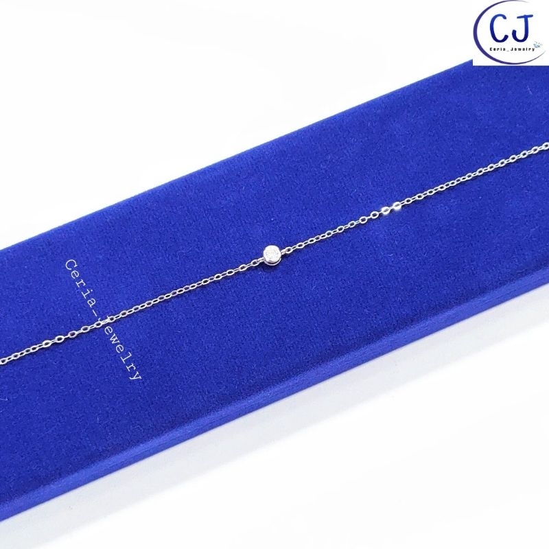 Gelang Tangan Perak Asli Silver 925 Lapis Emas Putih Model Rantai Nori Polos Variasi Permata Burung Gelang Korea Fashion simple - Perhiasan Perak Asli