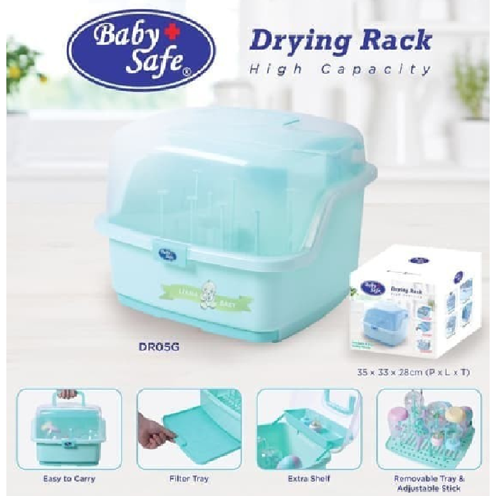 Dryingrack DR05 Container Big Babysafe Blue/Green | Rak Pengering Botol Susu/Botol Minum Bayi
