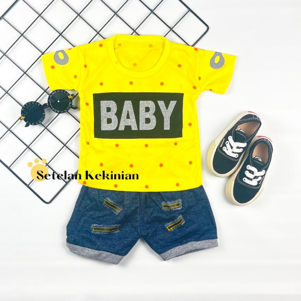 [SERIES KUNING] Setelan Anak Laki Laki Lembut 0-12bulan 1tahun Kaos Adem Katun Set Baby Boy Cowok Newborn Murah Import