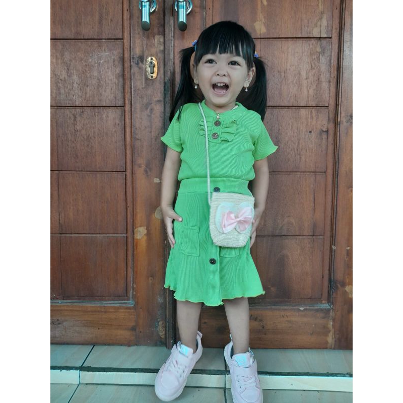 Baju Anak Perempuan SETELAN Ruffle RUFFLE ROK Knit Tee 1-5 tahun