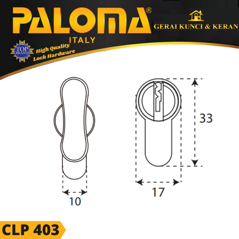 Knob Cylinder PALOMA CLP 403 DELUXE KC-SK 60MM  Standard Key GOLD SB KUNCI PINTU