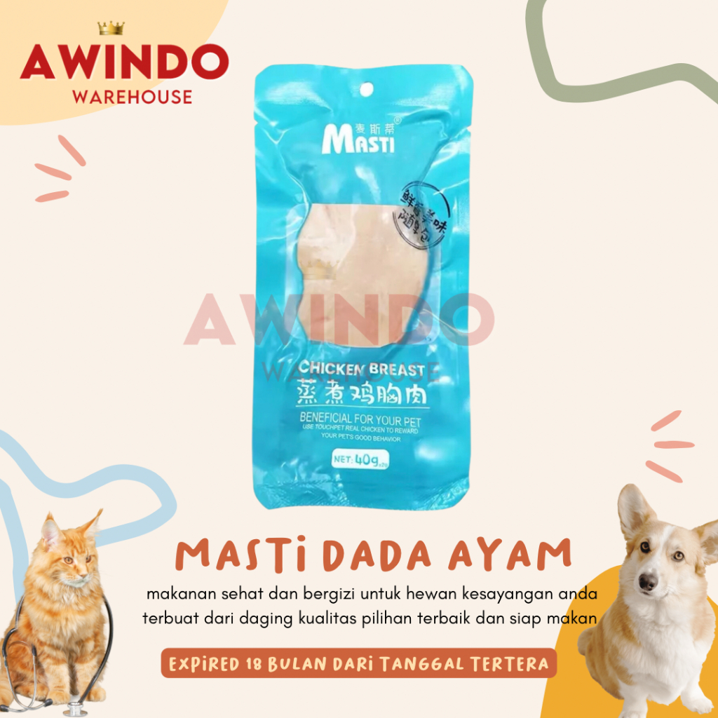 MASDADA 40GR - Makanan Masti Cemilan Kucing Anjing Dada Ayam Kukus Daging Asli