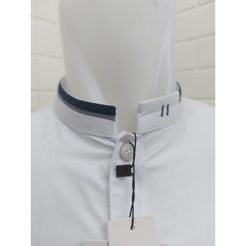 Baju Koko Arzun Lengan Panjang Motif Warna Putih Lengan Manset