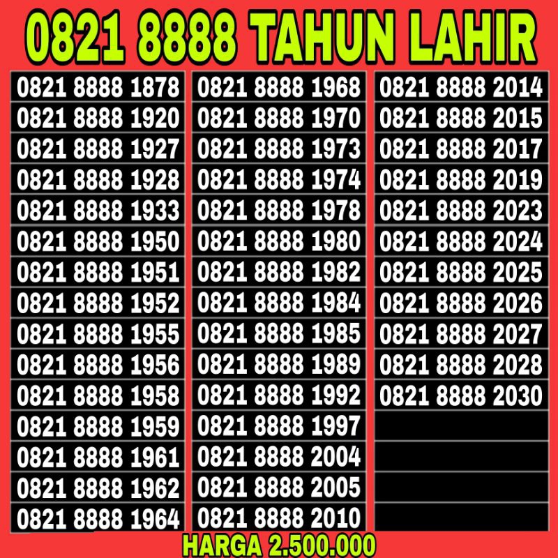 nomor cantik simpati seri tahun lahir 0821 8888