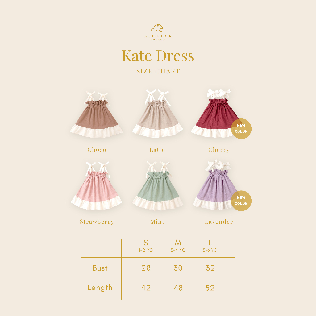 Little Folk Kate Dress - Anak Perempuan Pita Bow Baby Girl Baju Anak Balita Lucu Terusan Simple Colorblock