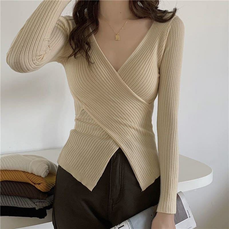 Atasan rajut Vneck Korean Style | A718 | Cross wrap Knit top Blouse Fashion Wanita