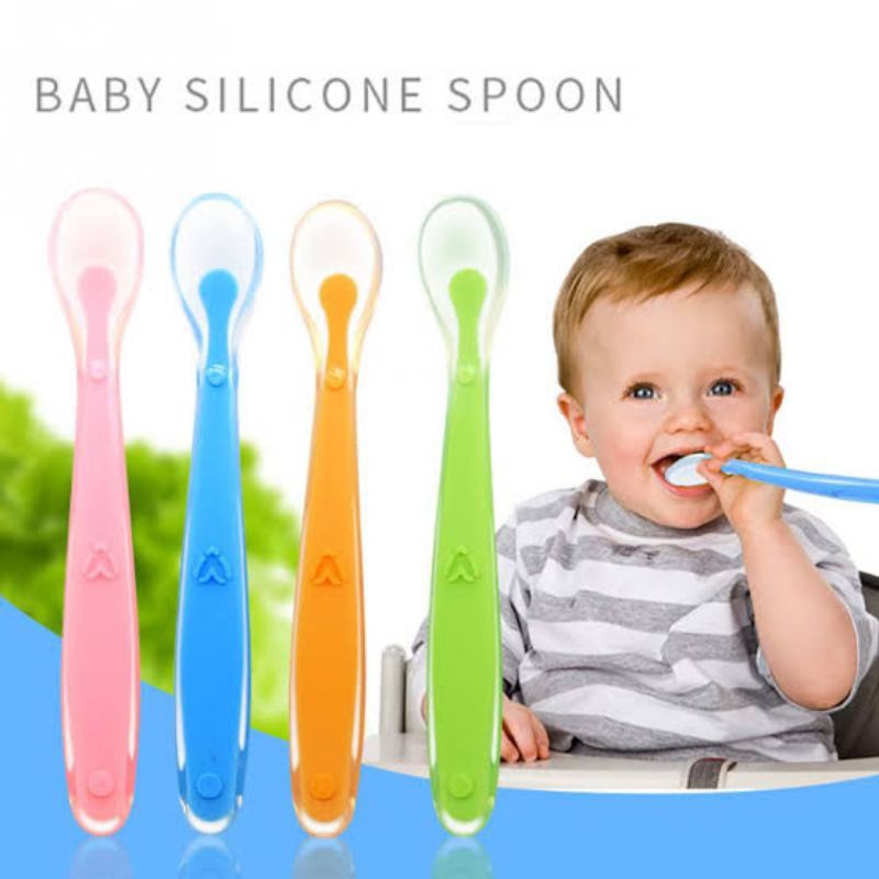 Sendok Bayi Silikon / Permen Warna Silikon Sendok 15cm Slaber Bayi / Celemek Makanan baby