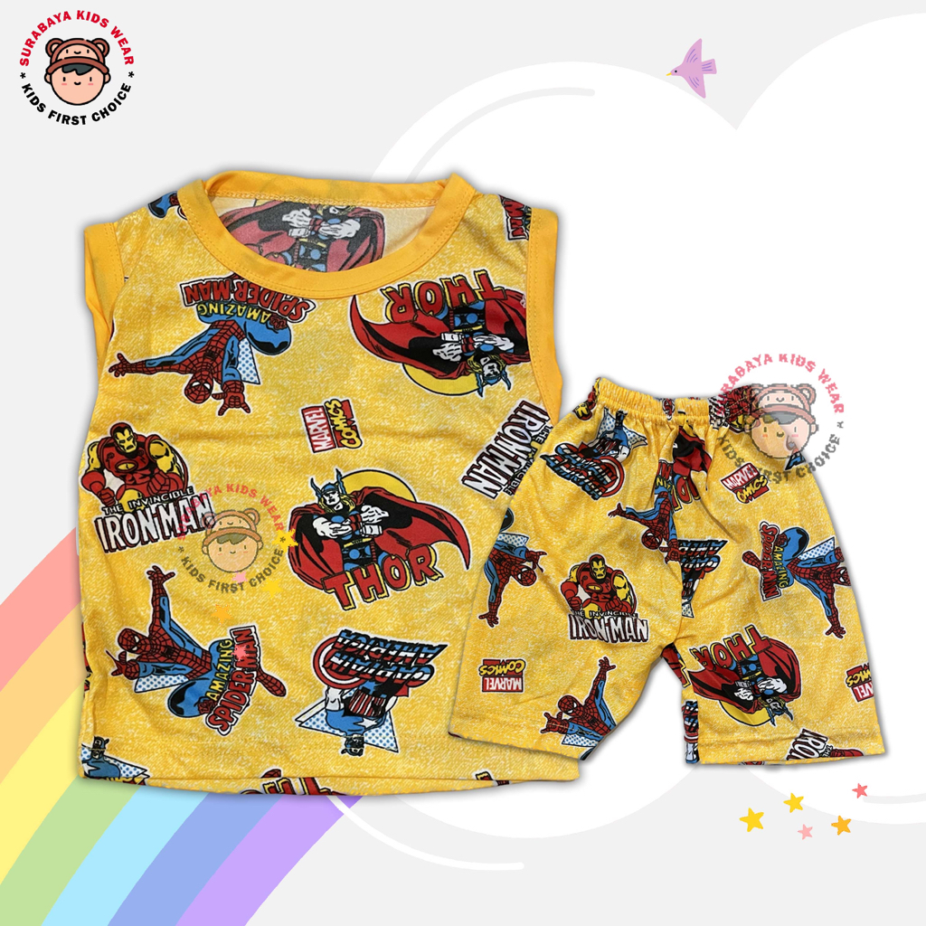 Setelan Singlet Anak Laki - Laki Motif Super Hero