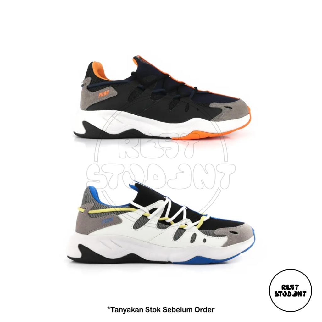 Sepatu Piero Oxygo - Black Navy Orange | White Grey Blue
