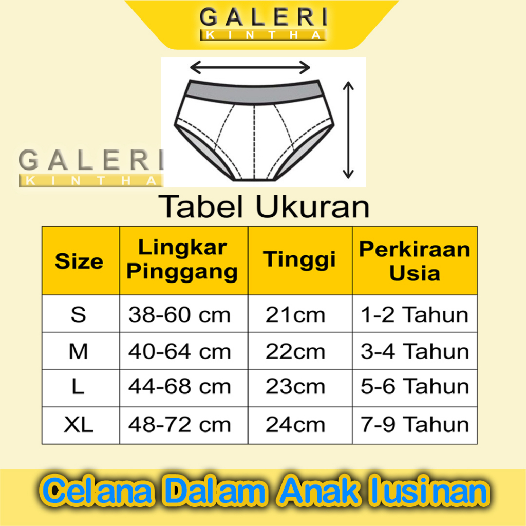 Celana Dalam Anak Laki laki Cowok Lusinan Usia 1-9 Tahun