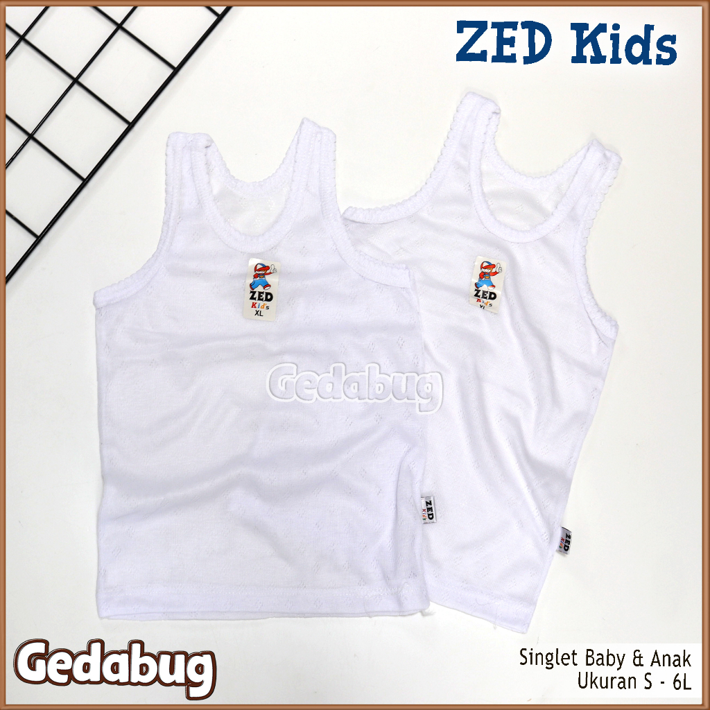 3 Pcs - Singlet Anak ZED Kids Putih Kaos Dalam Bayi / Singlet Anak S - 6L | Gedabug