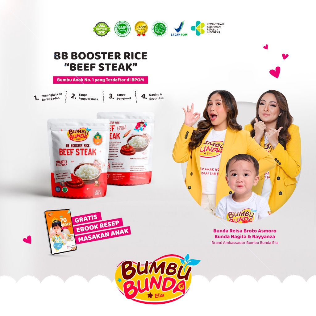 Bumbu Bunda Elia BB Booster Rice Beras BB Booster MPASI Beras Beras Mpasi BB Booster 6 Bulan Beef Chicken Tuna Cheese - 200 gram