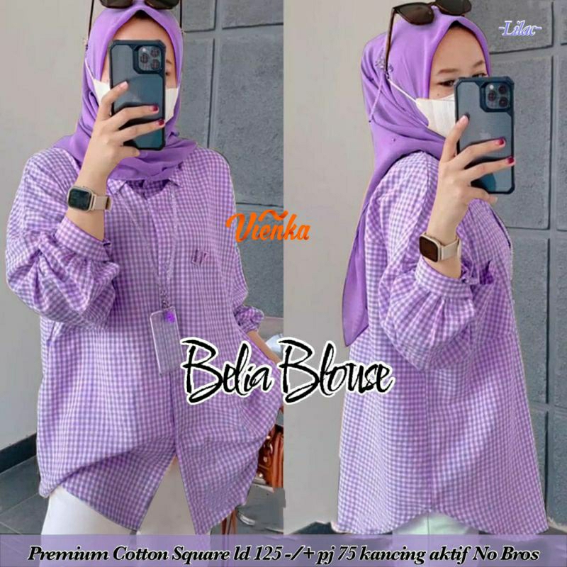 Belia blouse katun kotak kotak jumbo LD 125 XXXL