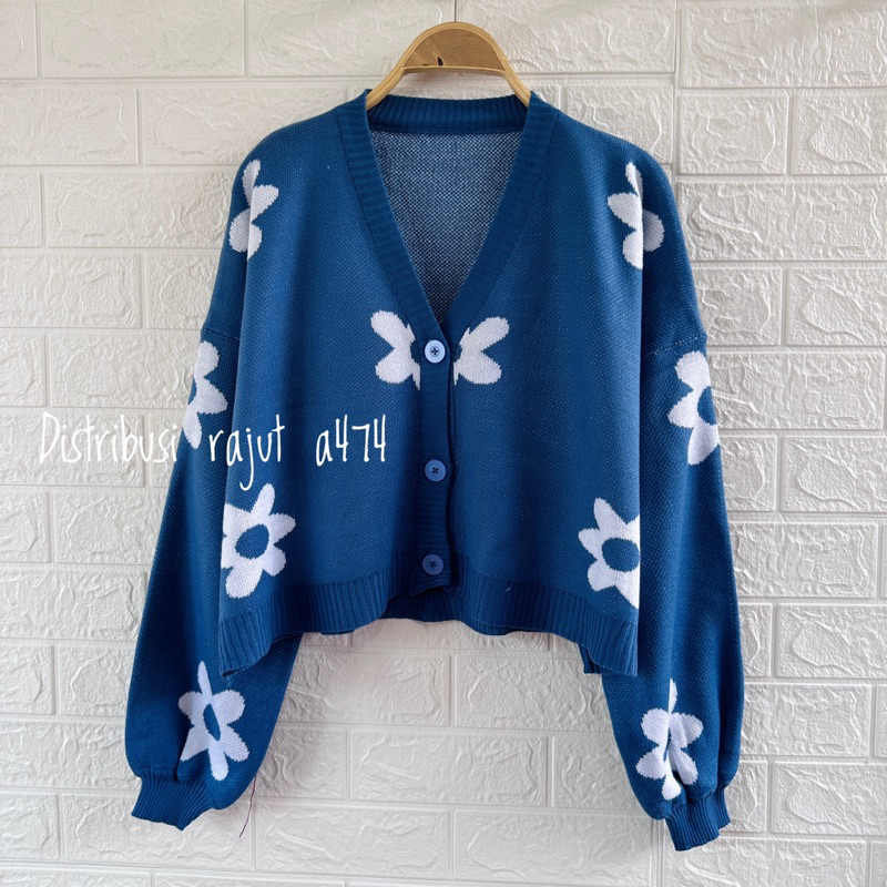 KANYA CARDIGAN RAJUT MOTIF FLOWER ATASAN LENGAN PANJANG