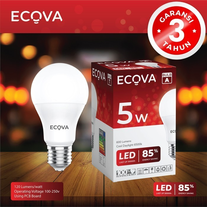 cahaya PUTIH PAKET HEMAT 4 PCS Lampu LED 5 Watt ECOVA GARANSI 3TAHUN