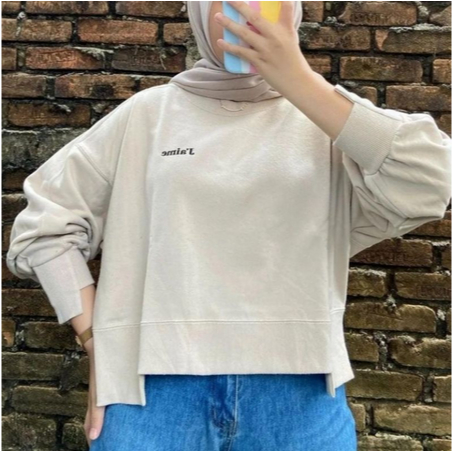 AIME Bordir Sweater Crewneck Wanita Fleece Premium Kekinian